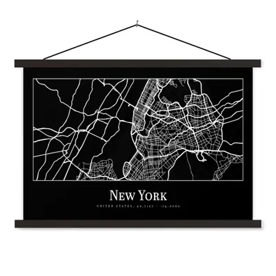 Produktbild von MuchoWow® Textilposter Karte - New York - Stadtplan - Karte 120x80 cm mit schwarzem Rahmen - Wanddeko