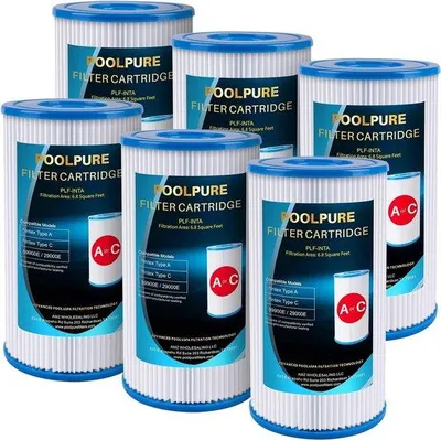 Productafbeelding van Vervangingsfilter voor type A of C, compatibel met 29000E/59900E, Easy Set zwembadfilters, zomerontsnappingen of zomergolven bovengrondse zwembaden, 6 stuks