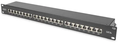Imagen del producto de DIGITUS DN-91624S-EA-B: Panel de conexión de 19", categoría 6A, A, 24 puertos