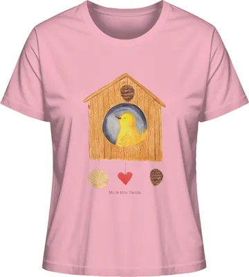 Produktbild von Mr. & Mrs. Panda Baumwoll T-Shirt Damen Vogelhaus Home Größe S - Baumwolle Pink - Geschenk, Basic, Umzug, Oberteil, Kurzarmshirt, Lustige Sprüche, Shirt, Einzugsgeschenk