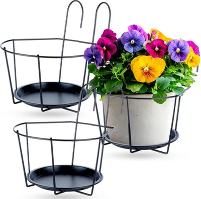 Produktbild von Vilde | Balkonhalterung - 3 Stück - Geländerhalterung für Blumentopf - Blumentopfhalter aus Metall - Schwarz - 29 x 22 x 24 cm