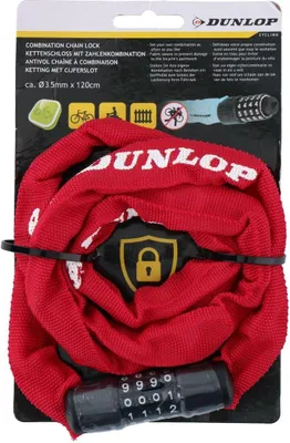 Produktbild von DUNLOP Fahrradschloss mit Zahlenschloss, Kettenlänge 120 cm – rot