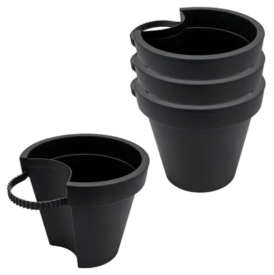Immagine prodotto di Vaso da fiori in plastica per tubo di scarico 24 x 21 cm, set da 4 - antracite - Vaso con cinghia di fissaggio per tubo di scarico