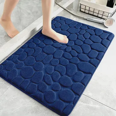 Produktbild von Memory Foam Badezimmer Badeteppiche, Memory Schaum Badematte, Waschbar Badematte, 50x80CM Saugfähige Badvorleger, Maschinenwaschbar (Marineblau)