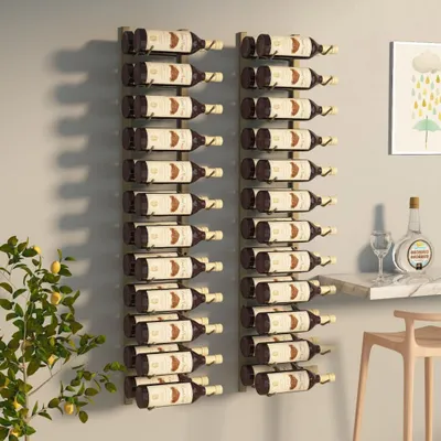 Obrázek produktu pro The Living Store Nástěnný stojan na víno na 24 lahví 2 ks. Zlaté železo