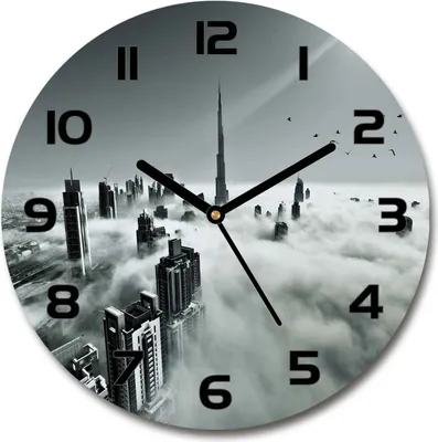Produktbild von Wanduhr aus Glas 30fi Glasbild Glasuhr Gehärtetes Glas - schwarze-zeiger - Fog over Dubai