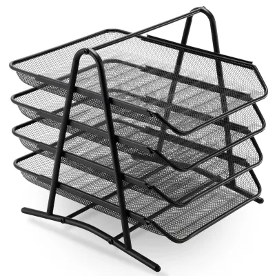 Image de Organisateur de bureau en métal, 4 niveaux, pour ranger lettres, documents, papiers et fichiers. Idéal pour le bureau