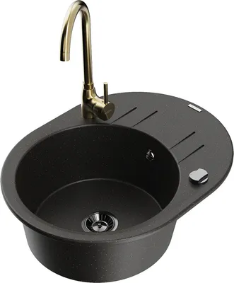 Produktbild von Mexen Kevin 1 Becken-Granitspüle mit Abtropffläche und Mischbatterie Telma, Schwarz/Gold metallisch - 6517-75-670200-50-B