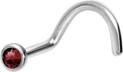 Produktbild von Nasenpiercing, Nasenstecker Titan Nasenstecker Spirale FLACHE KRISTALLDISC Silber | Kristall: Rot Stabstärke: 1 mm