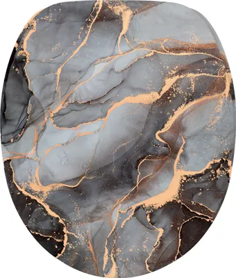 A toilet seat with an abstract marble pattern.
