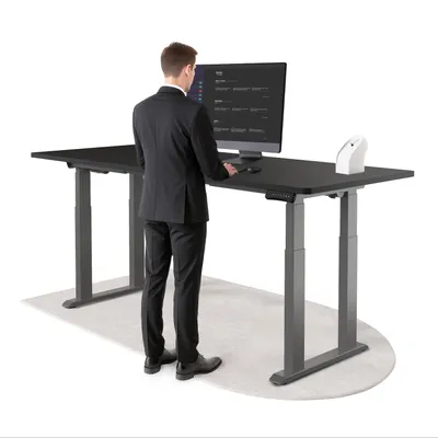 Produktbild von DESKSPACE Höhenverstellbarer Schreibtisch elektrisch mit leisem Dual-Motor – stabiles 4-Bein-Gestell (Grau Gestell, Schwarz Tischplatte, 200×80 cm)