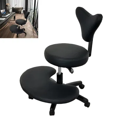 Produktbild von Meditationsstuhl, Stuhl mit gekreuzten Beinen und Rädern,mit Kreuzbeinen und Lendenwirbelstütze und verstellbarem Hocker,für zappelige Sitzer,Schwarz