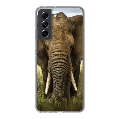 Produktbild von MuchoWow® Handyhülle Schutzhülle Hülle für Samsung Galaxy S21 FE Elefant - Natur - Gras - Tiere - Landschaft Silikon Softcase Handy Hülle - Mobiltelefonhülle