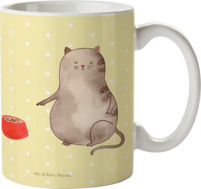 Produktbild von Mr. & Mrs. Panda Pott Katze Fressen - Gelb Pastell - Geschenk, Trinklernbecher, Plastikbecher, Kindertasse, Haferl, Katzenmotive, Kunststoffbecher