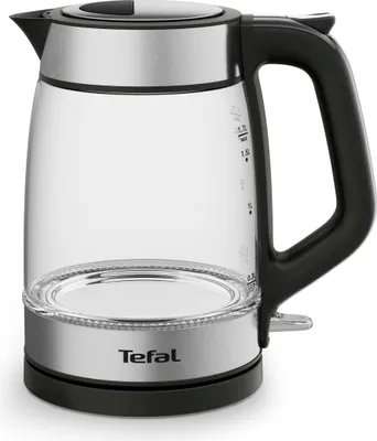 Obrázek produktu pro Tefal Glass Kettle KI605830, 1,7 l, 2200 W, Černá, Stříbrná, Průhledná, Sklo, Indikátor úrovně vody, Bezkabelový