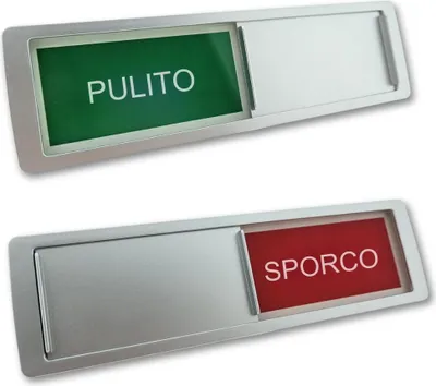 Produktbild von Schiebeschild "Pulito-Sporco" in einem silberfarbenen Kunststoffschiebeprofil ca. 178x50mm