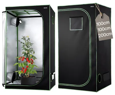 Obrázek produktu pro VEVOR pěstební stan, 100x100x200 cm, pěstební box 600D vysoce reflexní Mylar, stan pro pokojové rostliny s pozorovacím oknem, podlahovou vanou a zipem, skleníkové pěstební stany pro ovoce, květiny a zeleninu