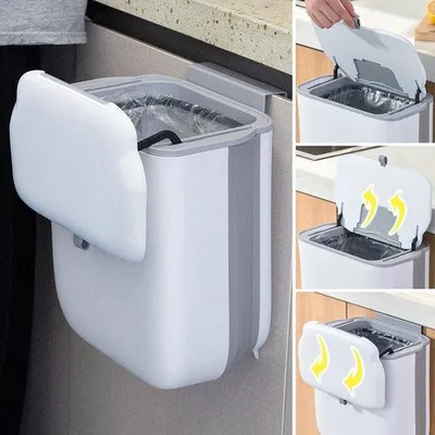 Immagine prodotto di Cestino per la cucina e il bagno, in plastica, pieghevole, da fissare alla parete, bianco