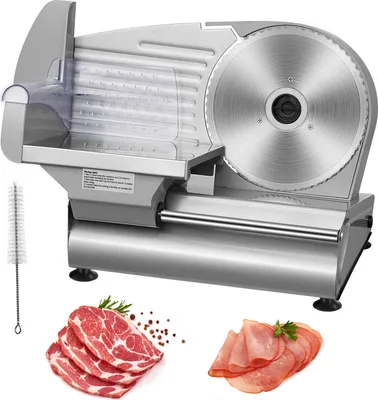 Image de SucceBuy Trancheuse à viande électrique de, 180 W, lame de 7,5 pouces en acier inoxydable SUS420, épaisseur réglable de 0 à 0,6 pouce, facile à nettoyer, idéale pour la viande, le pain, le jambon et le fromage
