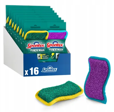 Produktbild von Spontex Flex & Wash Mehrweg-Schwamm Mikrofaser Ergonomisch 16 Stück