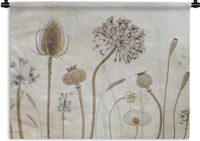 Produktbild von MuchoWow® Wandteppich Wandbehang Blumen - Aquarell - Stilleben - Braun - Vintage 60x45 cm Tapisserie Dekoration Wandtuch - Das Schlafzimmer