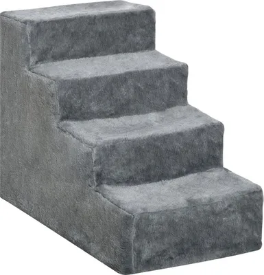 Obrázek produktu pro 4-stupňové schody pro psy, 35 cm schody pro kočky do postele a na pohovku, schody pro psy a kočky do 5 kg, plyšový vzhled, světle šedé provedení