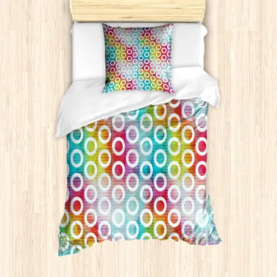 Produktbild von ABAKUHAUS Geometrischer Kreis Mantele, Bunte Streifen, Milbensicher Allergiker geeignet mit Kissenbezügen, 135 cm x 200 cm - 80 x 80 cm, Mehrfarbig