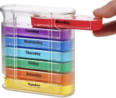 Productafbeelding van Wekelijkse pillendoos, 4 keer per dag dosering, stapelbaar, met vakken voor ochtend/avond