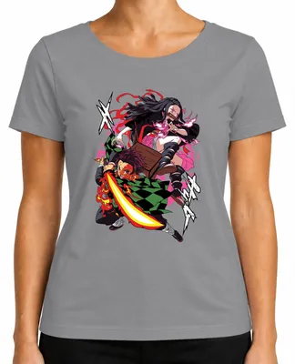 Productafbeelding van Kimetsu no Yaiba Tanjiro Nezuko Vuurzwaard Anime Cadeau Manga Dames T-shirt, Grijs, Maat S