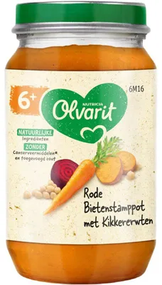 Obrázok produktu pre Olvarit Red Bietstamppot s cícerom 6 mesiacov + 200 g detskej výživy