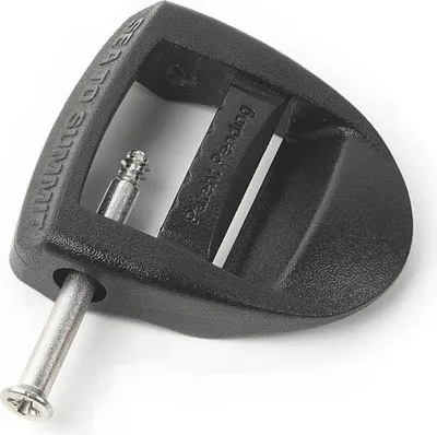 A close-up studio shot of a black plastic field repair buckle with metal screws.