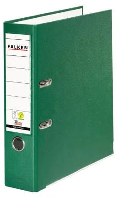 Obrázek produktu pro Originální barevné plastové pořadače Falken v balení 20 kusů. Vyrobeno v Německu. šířka 8 cm DIN A4 zelená Kroužkový pořadač Vegan Složka na dopisy Kancelářský pořadač Plastový pořadač Složka s drážkami