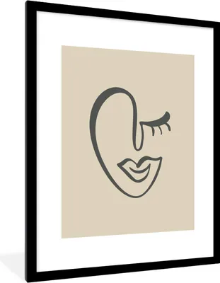 Produktbild von MuchoWow® Gerahmtes Poster Gesicht - Abstrakt - Minimalismus 60x80 cm - Poster mit Schwarzem Bilderrahmen Wandposter Rahmen Foto Bilder - Wohnzimmer - Dekorationen - Prämie