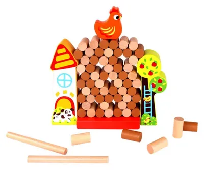 Produktbild von Tooky Toy Holz-Lernspiel Farm TKC572, Geschicklichkeitsspiel 69-tlg. ab 3 Jahren braun