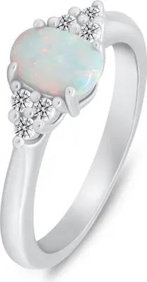 Produktbild von Dezenter Silberring mit Opal und Zirkonen RI109W - Kreislauf: 57 mm