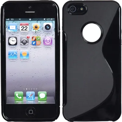 Produktbild von PhoneNatic Case kompatibel mit Apple iPhone 5 / 5s / SE - schwarz Silikon Hülle S-Style Logo + 2 Schutzfolien