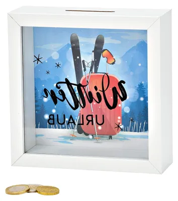Produktbild von wunderschöne Spardose,Reisekasse,Urlaubskasse,Winterurlaub aus Holz mit Abnehmbarer Rückwand zur Geldentnahme