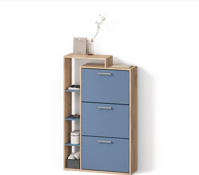 Produktbild von Schuhkipper Livinity Ortello Goldkraft Eiche/Blau 80 x 128.3 cm mit 3 Fächern, Model 55892
