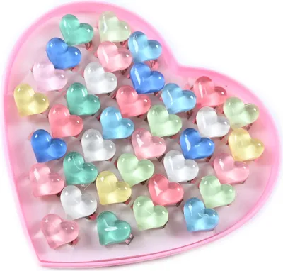 Produktbild von Kinderringe Set 36 Stück Herzen Motiv Verstellbar Mädchen Schmuck Geschenkbox