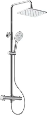 Produktbild von Duschsystem mit Thermostatarmatur – Chrom Edelstahl Duschset mit 30×20cm Quadratischer Regendusche, 3 Strahlarten Handbrause & 65–102cm Höhenverstellbarer Duschstange