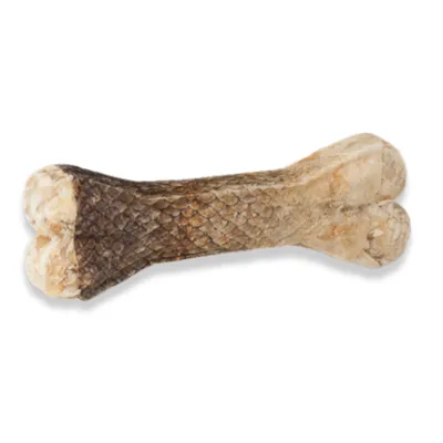 Produktbild von GUSTO PETS 5 Stück Kauknochen für Hunde (17 cm) in Lachshaut – natürlicher Kausnack aus Rind und Lachs, reich an Protein und Omega-3-Fettsäuren