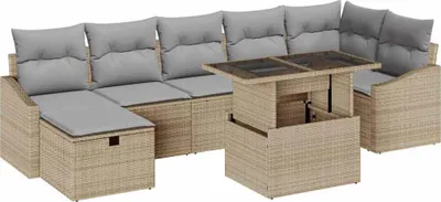 Image de Ensemble de canapés de jardin vidaXL, 8 pièces, beige, en polyrotin