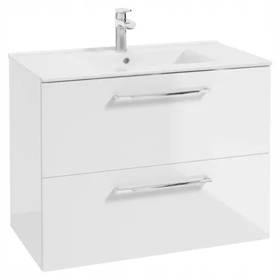 Zdjęcie produktu dla Szafka do Łazienki z Umywalką Biała Połysk 70 x 39 Wisząca Szuflady Soft