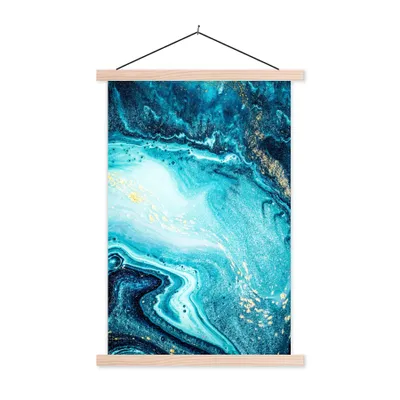 Produktbild von MuchoWow® Textilposter Marmoroptik - Blau - Gold - Luxe - Glitzer - Marmor 40x60 cm mit holzfarbenen Rahmen - Poster