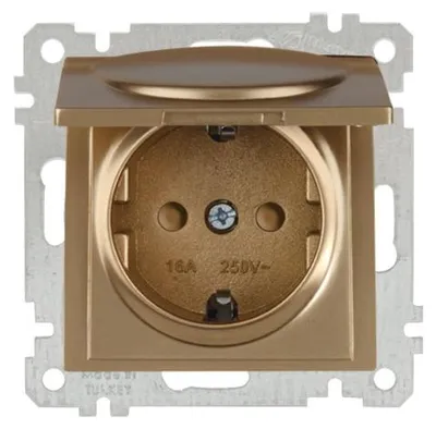 Produktbild von Steckdose mit Deckel und Kindersicherung Gold Optik – Unterputz IP20 – CANDELA