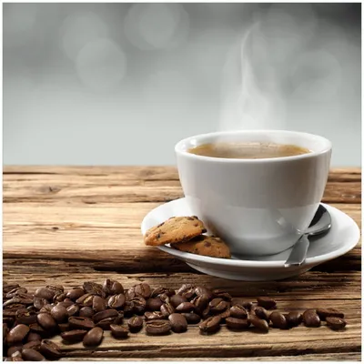 Produktbild von Wallario Memoboard Magnettafel aus Glas, Größe 50 x 50 cm, Motiv Heiße Tasse Kaffee mit Kaffeebohnen