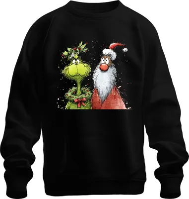 Produktbild von Grinch Weihnachtsmann Stechpalme Weihnachten lustig Vintage Uni Sweatshirt Pullover, Schwarz, L