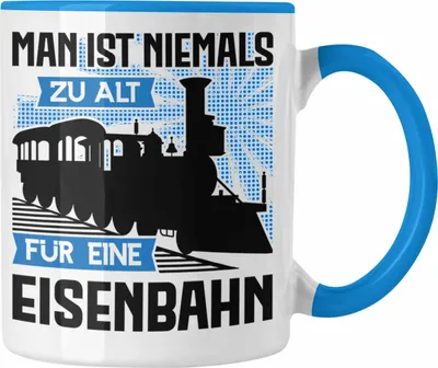 Produktbild von Trendation - Modeleisenbahn Geschenk Tasse Spruch Geschenk Geschenkidee Opa Rentner Dampflokomotive Eisenbahn Sprüche (Blau)