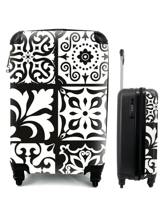 Produktbild von MuchoWow® Koffer Handgepäck Trolley Rollkoffer Kleine Reisekoffer mit 4 Rollen - Muster - Schwarz - Weiß - Blumen - Abstrakt - Cabin Size < 55x40x23 cm & 55x40x20 cm - Fotokoffer - Kabinenkoffer - Boardgepäck - Reise-Box - Reisekoffer - Reisegepäck - Koffer mit Bild - Trolley für Kinder