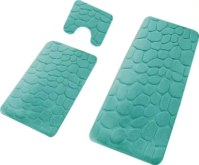 Produktbild von STILVORA Badematte 3-teiliges, Badezimmer-Set, rutschfeste Türmatte & Fußmatte saugfähig, Steinmuster, WC-Teppich, Badvorleger, Anti-Rutsch, Komfort, Grün